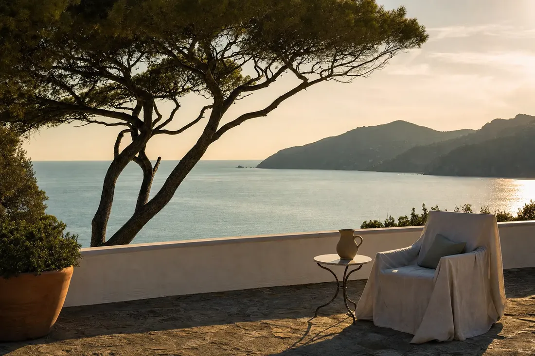 Terrazza di villa fronte mare in Argentario al tramonto