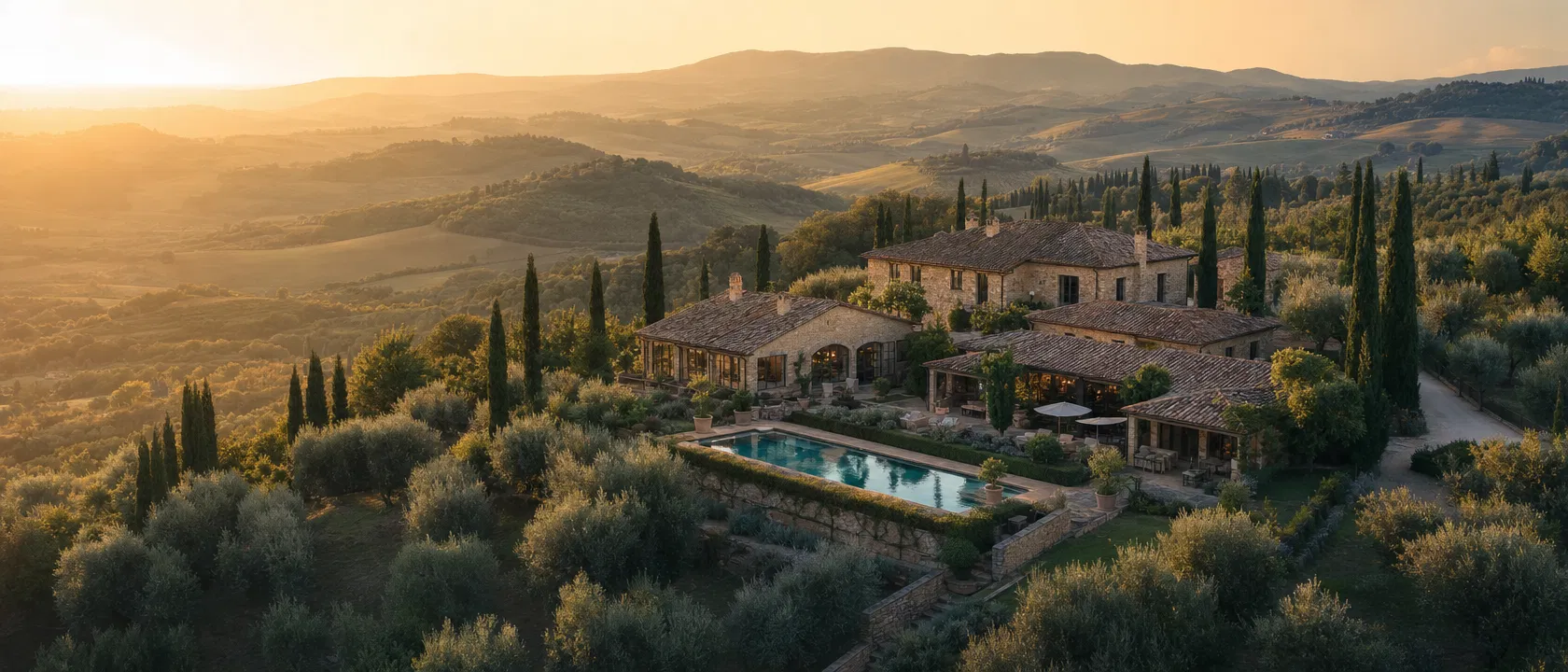 Landschaft und Häuser in Maremma